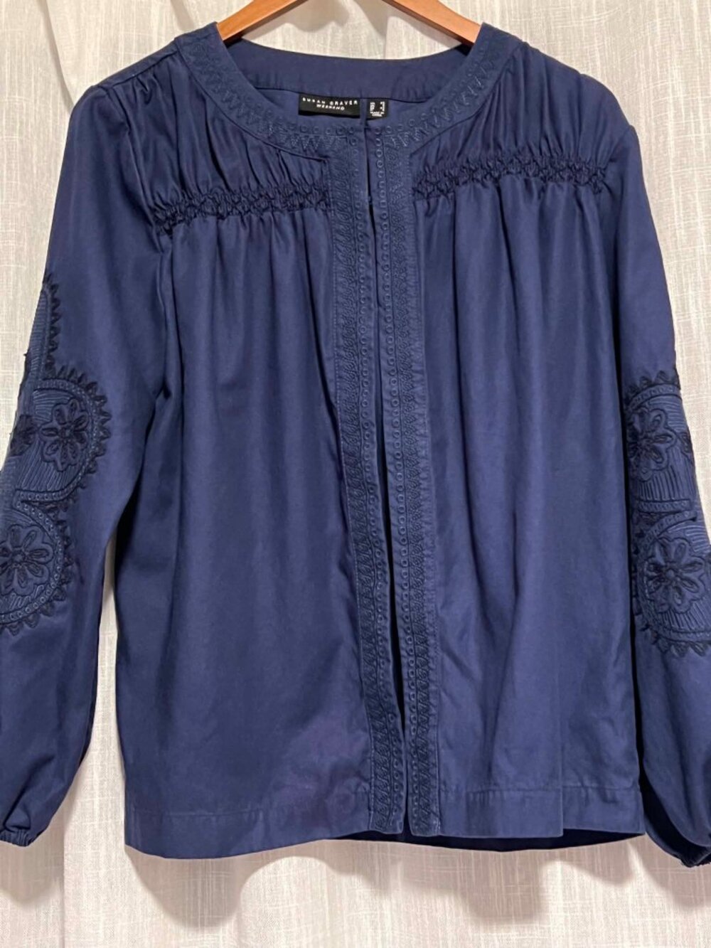 Susan Graver Weekend Embroidered Jacket Denim Blue Size XS